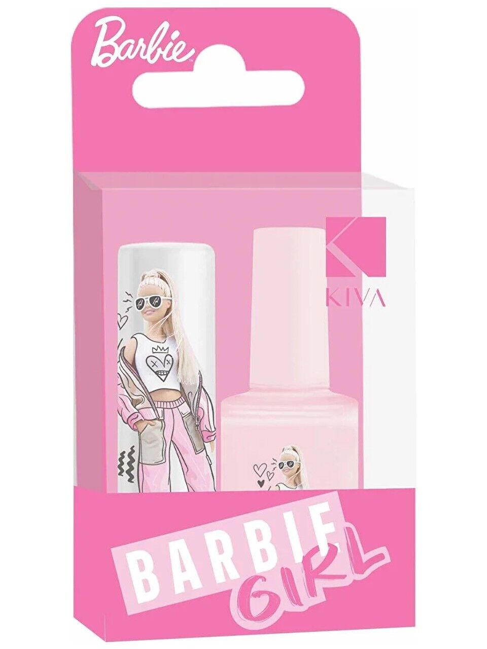 Barbie Girl Pembe Oje ve Lip Care Dudak Koruyucu Seti Orman Meyveli Dudak Bakım Balm