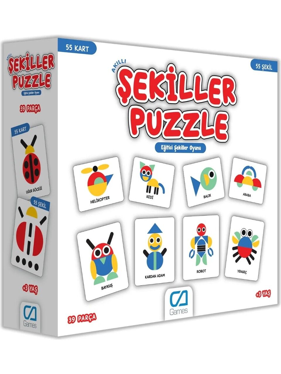 CA Games Akıllı Şekiller Puzzle Eğitici Şekiller Oyunu 55 Kart 55 Şekil