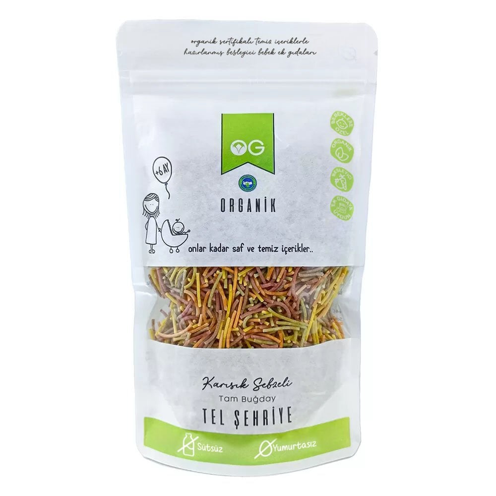 OG Natural Organik Karışık Sebzeli Tam Buğday Tel Şehriye 180 Gram +6 Ay