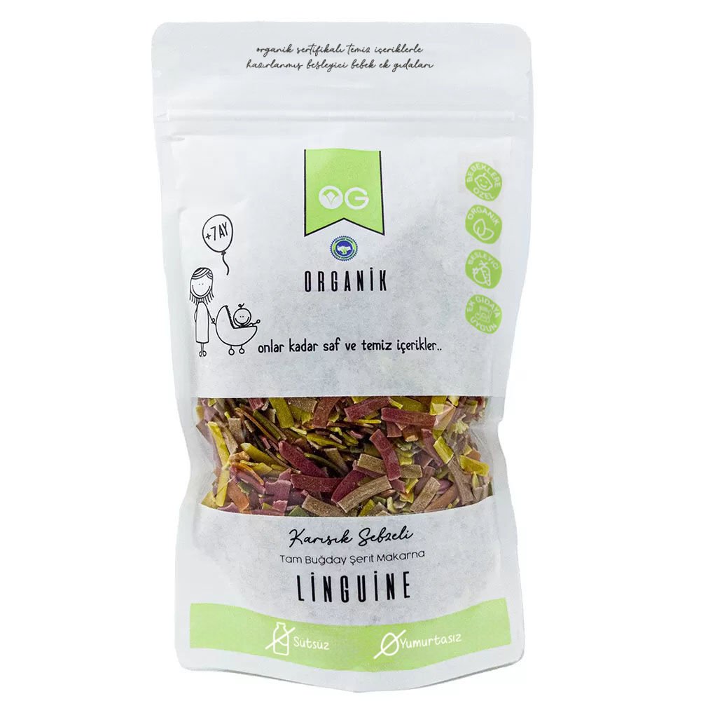 Organik Karışık Sebzeli Tam Buğday Şerit Makarna Linguine 200 Gr +7 Ay
