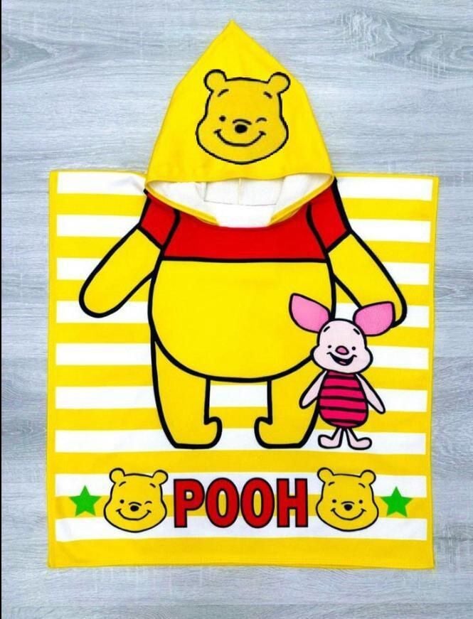 Winnie The Pooh Desenli Bebek ve Çocuk Plaj Havlusu Panço Banyo Havlusu