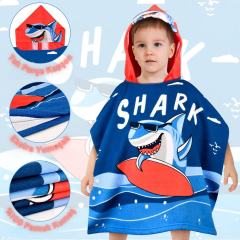 Baby Shark Köpek Balığı Desenli Bebek ve Çocuk Plaj Banyo Havlusu Panço