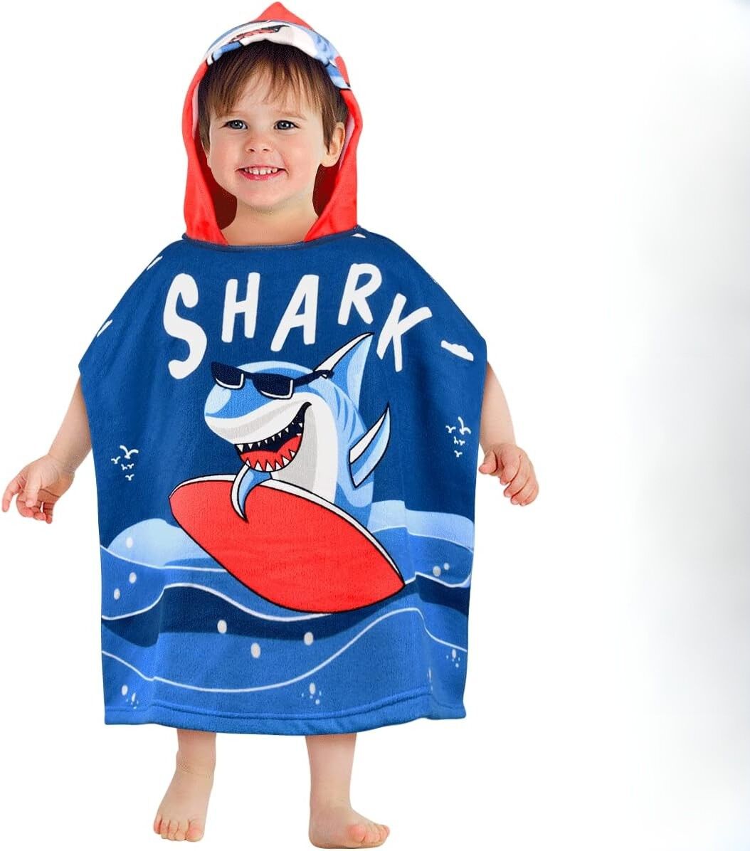Baby Shark Köpek Balığı Desenli Bebek ve Çocuk Plaj Banyo Havlusu Panço