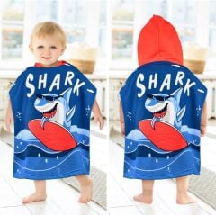 Baby Shark Köpek Balığı Desenli Bebek ve Çocuk Plaj Banyo Havlusu Panço