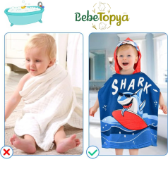 Baby Shark Köpek Balığı Desenli Bebek ve Çocuk Plaj Banyo Havlusu Panço