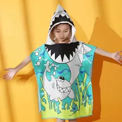 Sevimli Köpek Balığı Baby Shark Denizaltı Bebek ve Çocuk Plaj Banyo Havlusu Panço