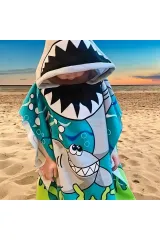 Sevimli Köpek Balığı Baby Shark Denizaltı Bebek ve Çocuk Plaj Banyo Havlusu Panço