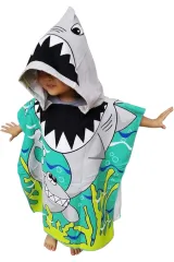 Sevimli Köpek Balığı Baby Shark Denizaltı Bebek ve Çocuk Plaj Banyo Havlusu Panço