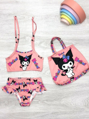 Karakterli Kız Çocuk Bebek Bikini ve Plaj Çantalı Mayo Takımı
