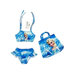 Disney Karakterli Kız Çocuk Bebek Bikini ve Plaj Çantalı Mayo Takımı