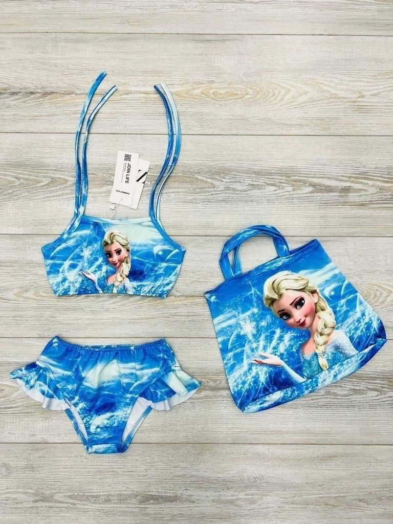 Disney Karakterli Kız Çocuk Bebek Bikini ve Plaj Çantalı Mayo Takımı