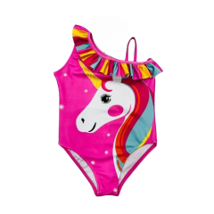 Unicorn Kız Çocuk Bebek Mayo Yarım Kol Fırfırlı 5-6 Yaş