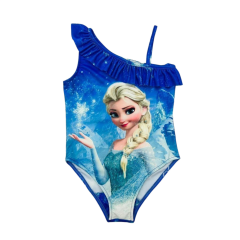 Frozen Elsa Karakterli Kız Çocuk Bebek Mayo Yarım Kol Fırfırlı