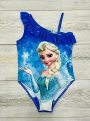 Frozen Elsa Karakterli Kız Çocuk Bebek Mayo Yarım Kol Fırfırlı