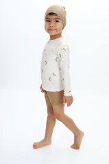 Muz Desenli Uzun Kollu Çocuk Bebek Mayo Şort ve Bone Takım